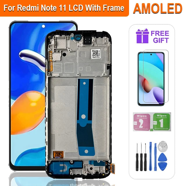 Super AMOLED LCD For Xiaomi Redmi Note 11 LCD 2201117TG LCD Display Touch Screen Digitizer Assembly For Redmi Note 11S LCD