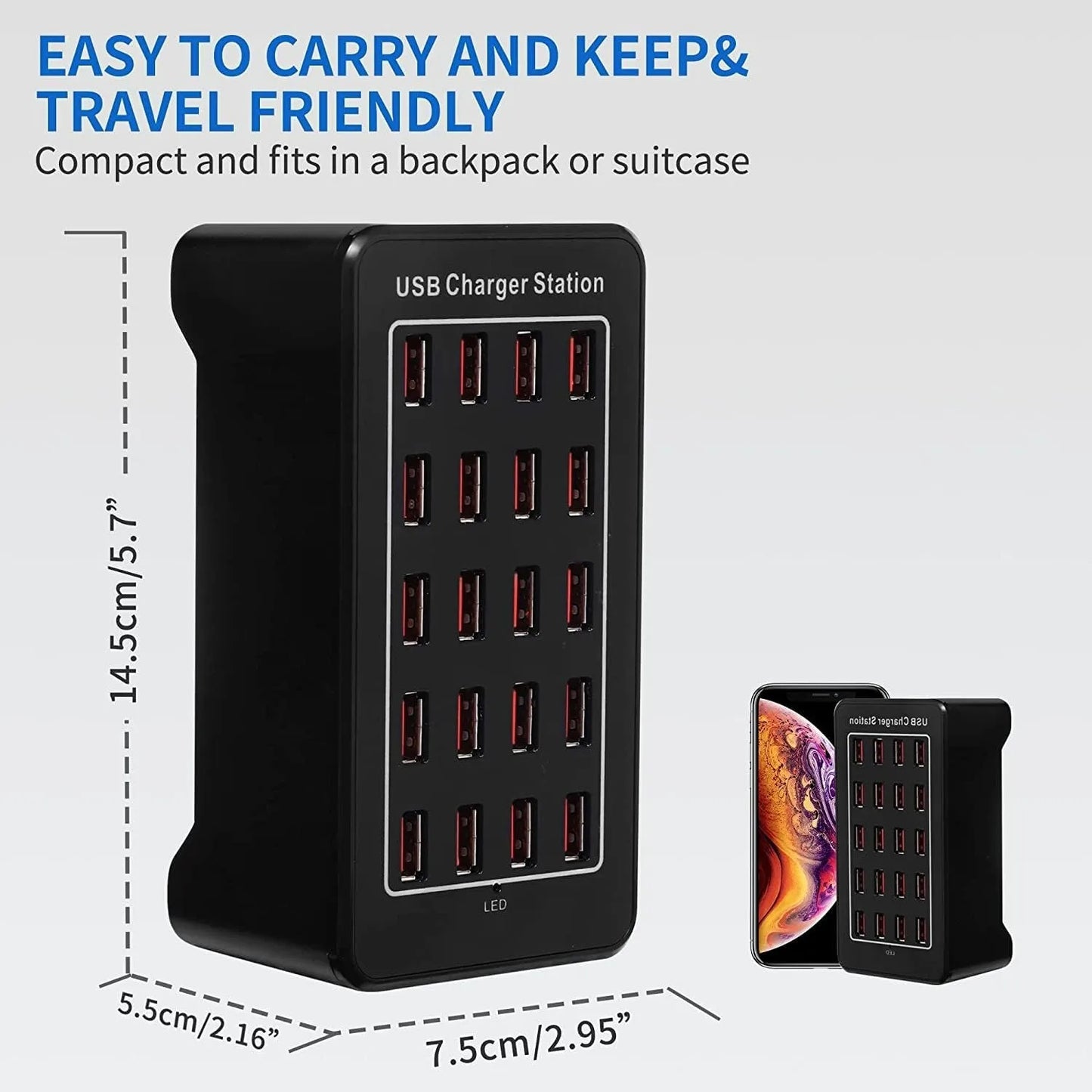 Hub Cargador USB Inteligente Escritorio 20/30 Puertos (100W/150W) Estación Carga Multi-Puerto para Samsung/iPhone/iPad/Tablet