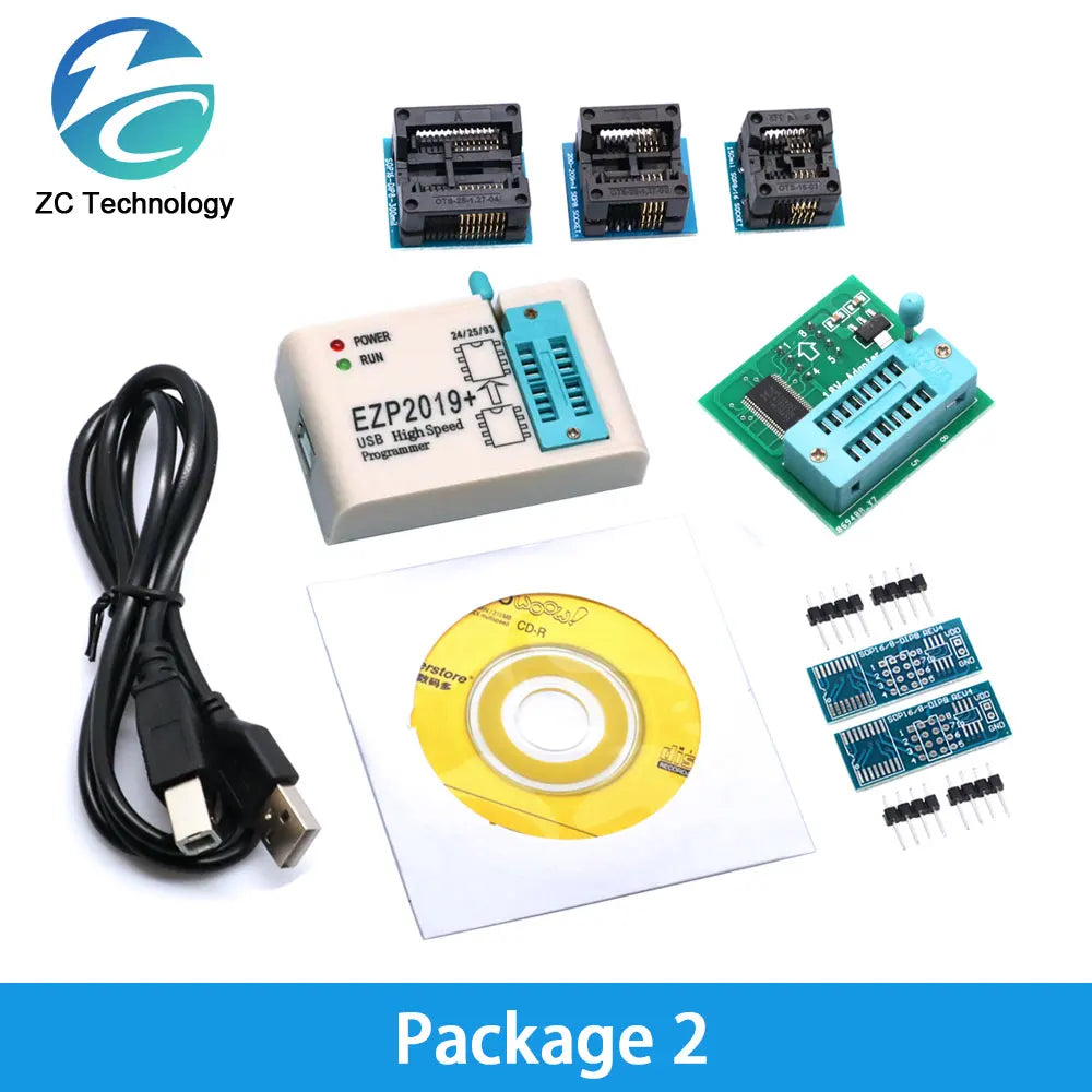 Kit Programador USB SPI Alta Velocidad EZP2019 (Última Versión) Full Set con Adaptadores Socket para EEPROM 24/25/93, Flash 25 BIOS Chip