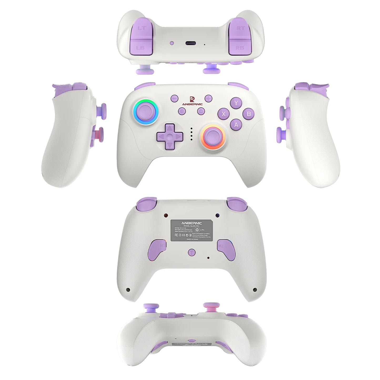 Gamepad ANBERNIC RG P01/RGP01 Bluetooth/Cableado con Joystick Efecto Hall RGB para Switch/PC/Steam/Android/iOS