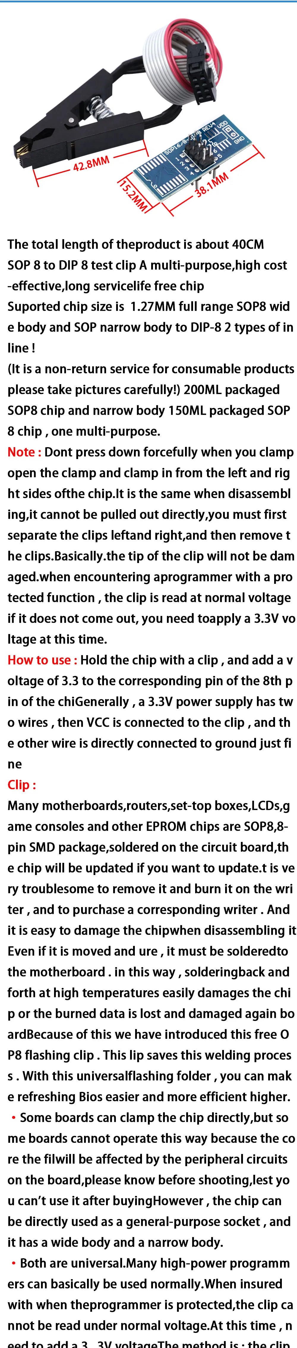 Kit Programador USB CH341 Original 24/25 Series EEPROM Flash BIOS + Clip Test SOIC8/SOP8