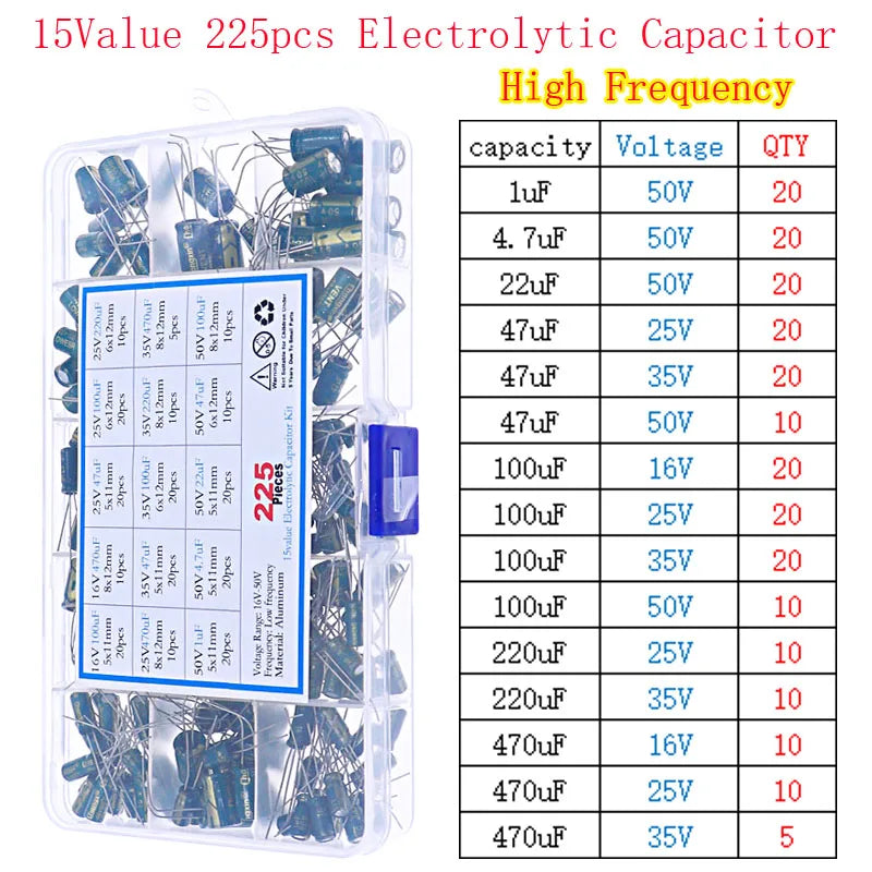 Kit Surtido Capacitores Electrolíticos DIP/SMD (1uF-1500uF, 16V-400V)