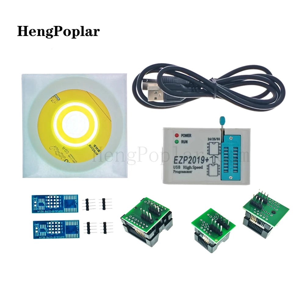 Kit Programador USB SPI Alta Velocidad EZP2019 Full Set + 12 Adaptadores para EEPROM 24/25/93, Flash 25 BIOS Chip