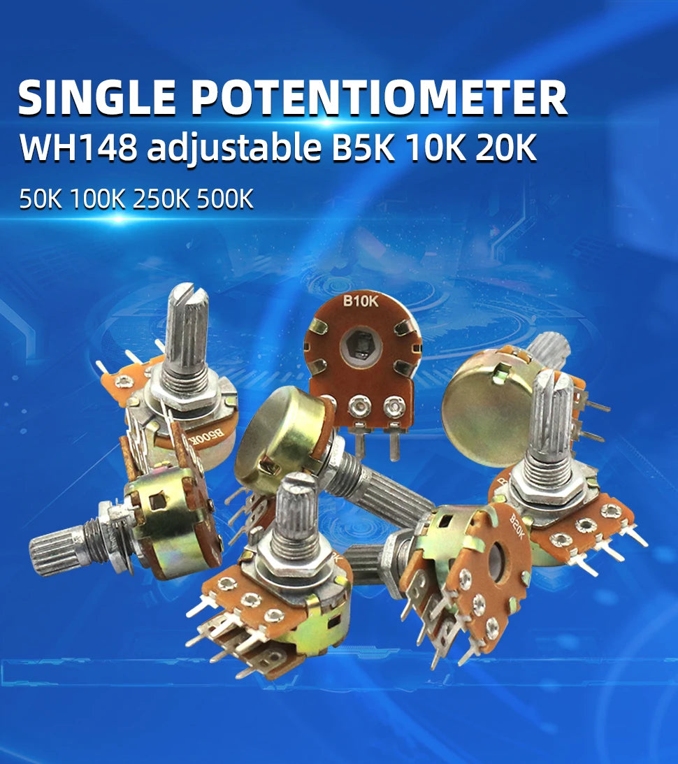 5PCS 5K 10K 20K 50K 100K 250K 500K Ohm WH148 20mm 3Pin Single link Linear Taper Rotary Potentiometer for Arduino