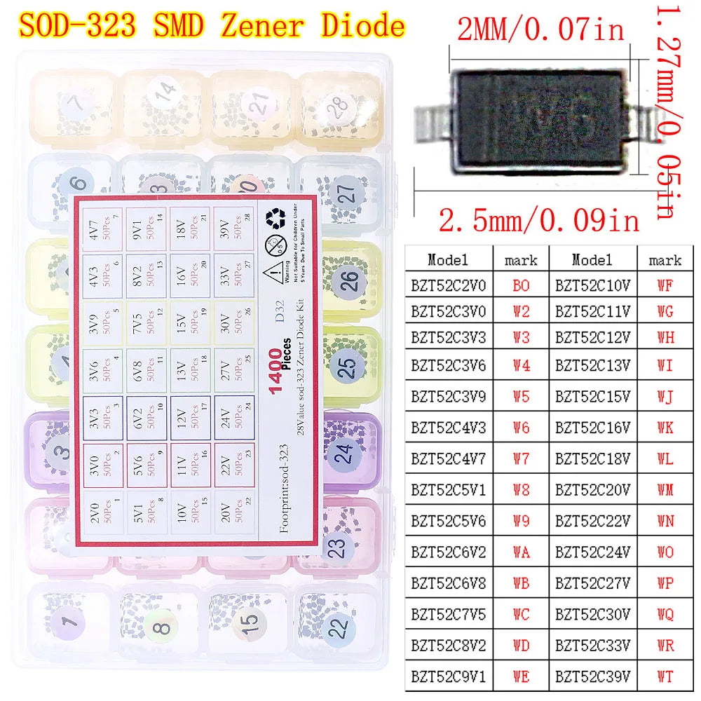 Kit Surtido Diodos (Rectificador/Zener/Schottky Rápido/Switching) DIP/SMD (1N4148, 1N4007, 1N5819, FR107, etc.)