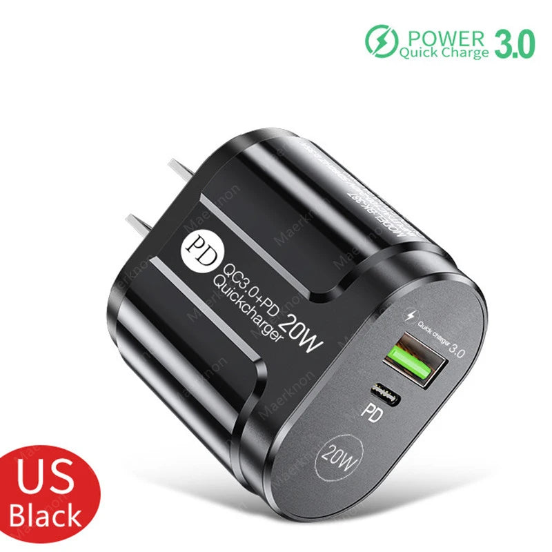 Cargador USB Doble Puerto (Quick Charge 3.0, PD 20W Tipo C) Adaptador Carga Rápida para iPhone 13/12Pro/Huawei/Xiaomi/Samsung