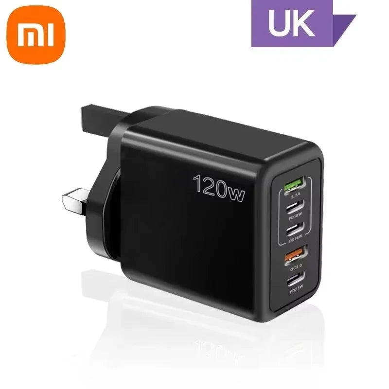 Cargador Xiaomi 120W Carga Rápida Multi 5 Puertos USB-C PD Adaptador para iPhone/Xiaomi/Samsung