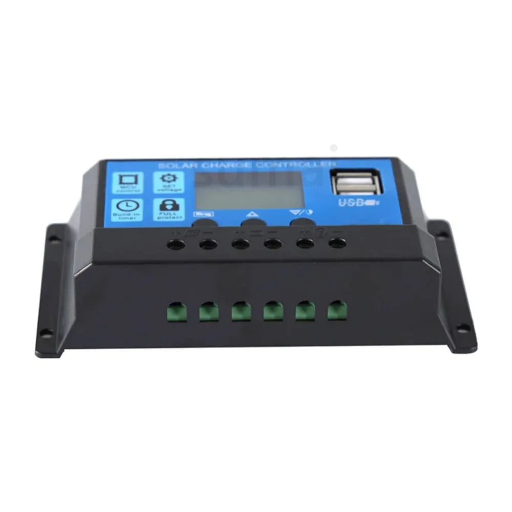 Controlador Carga Solar PWM 30A/50A/60A 12V/24V Auto LCD Dual USB 5V Regulador Panel Batería