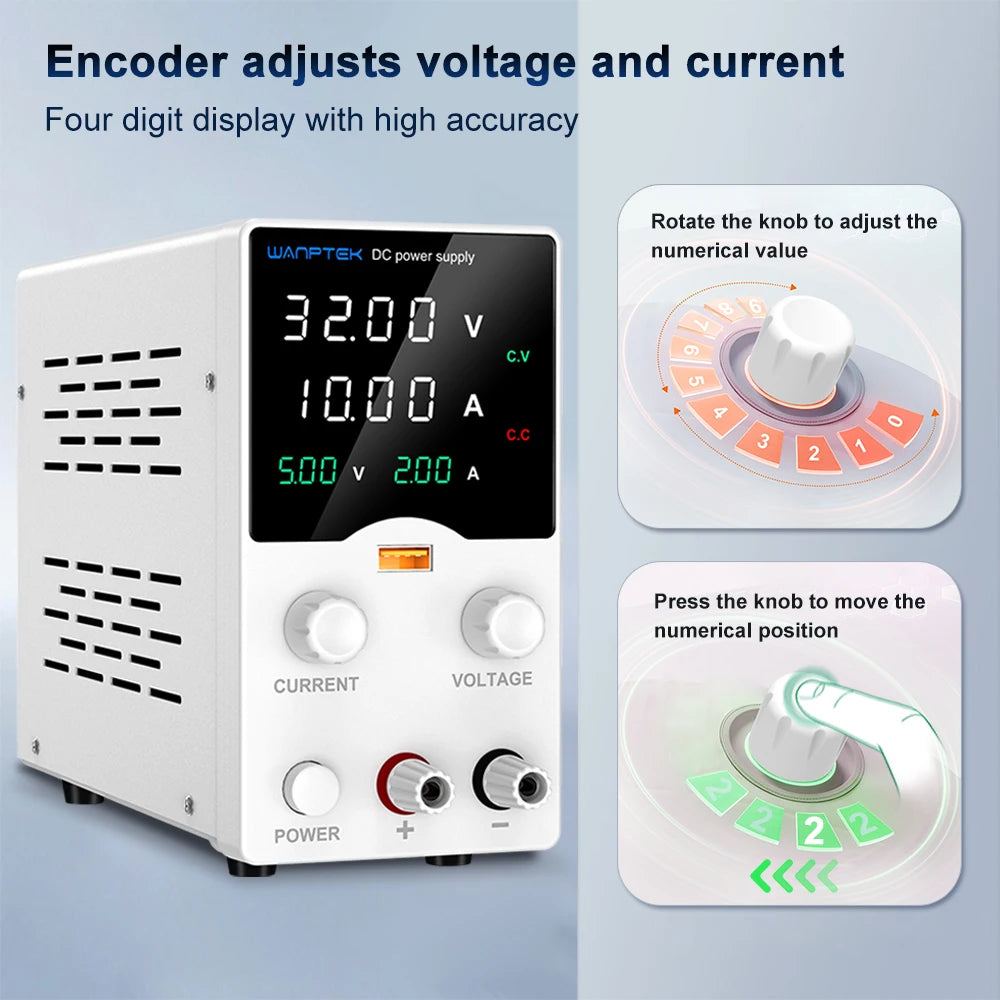 Fuente de Poder Laboratorio WANPTEK DC Ajustable 30V/60V/120V Regulador Voltaje Preajuste V/A (Input 110V/220V)