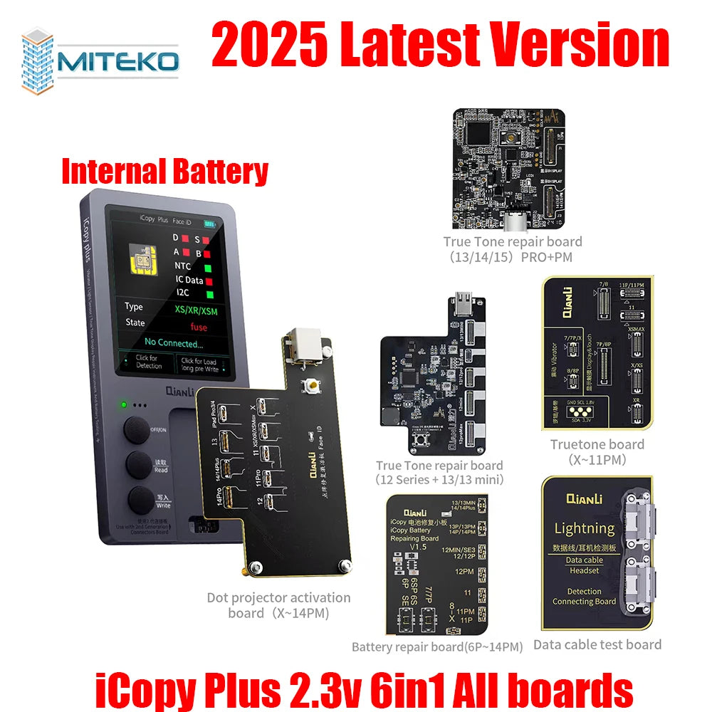 QIANLI iCopy Plus 2.2v 6in1 LCD Board 7to15pm Face ID Board Adaptor & Flex For X-14 PM Series Dot Matrix Recovery Battery 6to14