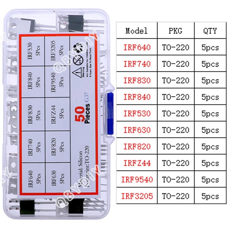 Kit Surtido Transistores/Semiconductores THT (TO-92/126/220) - MOSFET/BJT/Tiristor en Caja