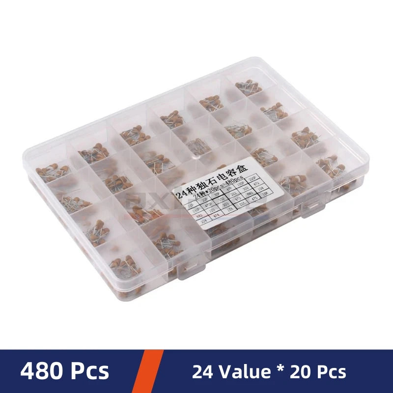 Kit Surtido Capacitores Cerámicos Monolíticos (10pF-10uF, 50V) MLCC - Pack 180/300/480/500 Piezas