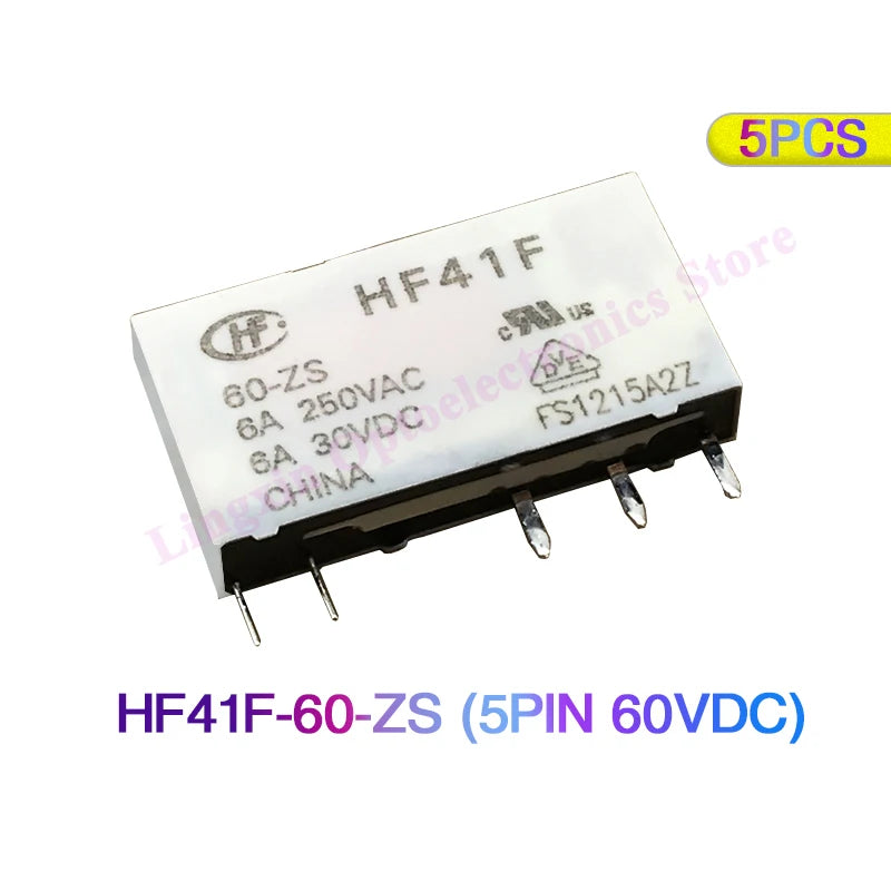 Relé Potencia HF41F-ZS/ZST/HS/HST 5-Pin 6A - Voltajes (5V/12V/24V DC) - Lote 5 Piezas