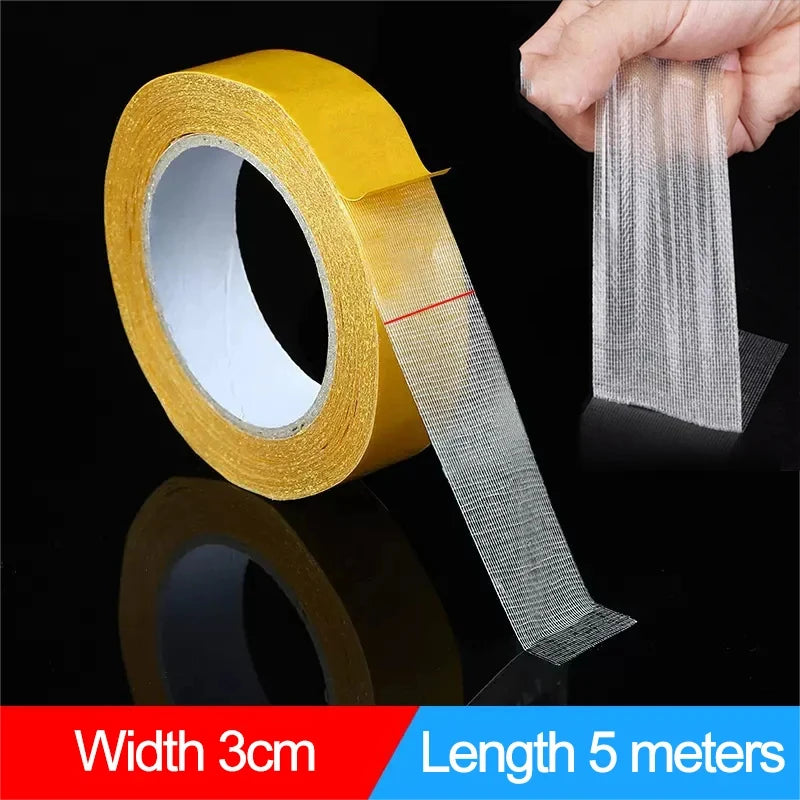 Cinta Adhesiva Doble Cara Transparente Fibra Rejilla Alta Viscosidad (Rollo 5 Metros)