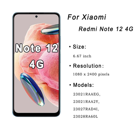 6.67" AMOLED for Xiaomi Redmi Note 12 4G 23021RAAEG 23021RAA2Y LCD Display Touch Screen for Redmi Note 12 4G LCD Replacement