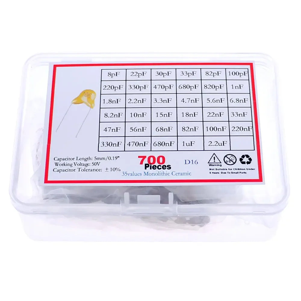 Kit Surtido Capacitor Cerámico Multicapa (8pF-2.2uF, 35 Valores) - Pack 700 Unidades