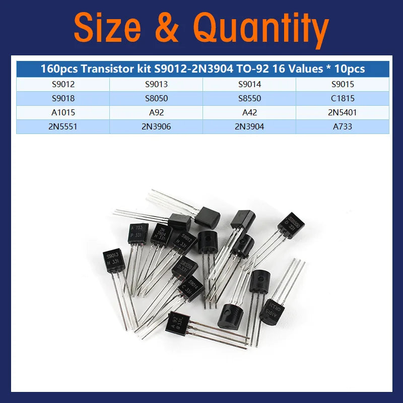 Kit Surtido Transistores BJT TO-92 NPN/PNP (A1015, BCxxx, S8xxx, 2Nxxxx) - 50-900 Piezas