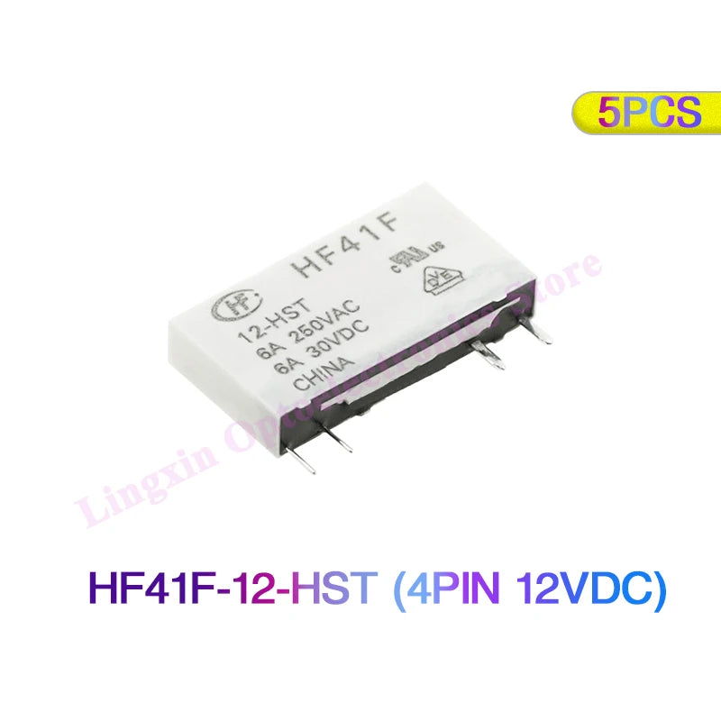 Relé Potencia HF41F-ZS/ZST/HS/HST 5-Pin 6A - Voltajes (5V/12V/24V DC) - Lote 5 Piezas