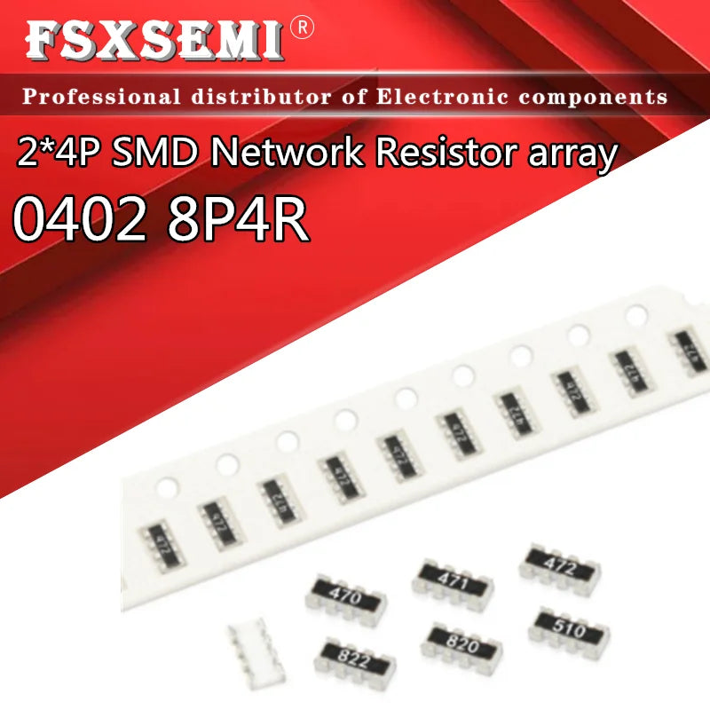 100pcs 0402 8P4R SMD Network Resistor array 5% 2*4P 0R~1M 1 10 22 47 68 100 220 330 470R 1K 2.2K 4.7K 10K 22K 47K 100K 220K 470K