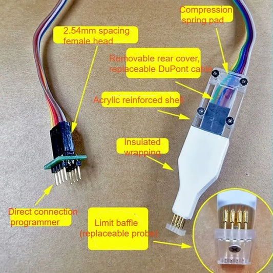 Cable Sonda Programación/Grabación Chip SIOC8/SOP8/WSON8/QDFN8/VSOP8/VSOIC8 Aguja Resorte