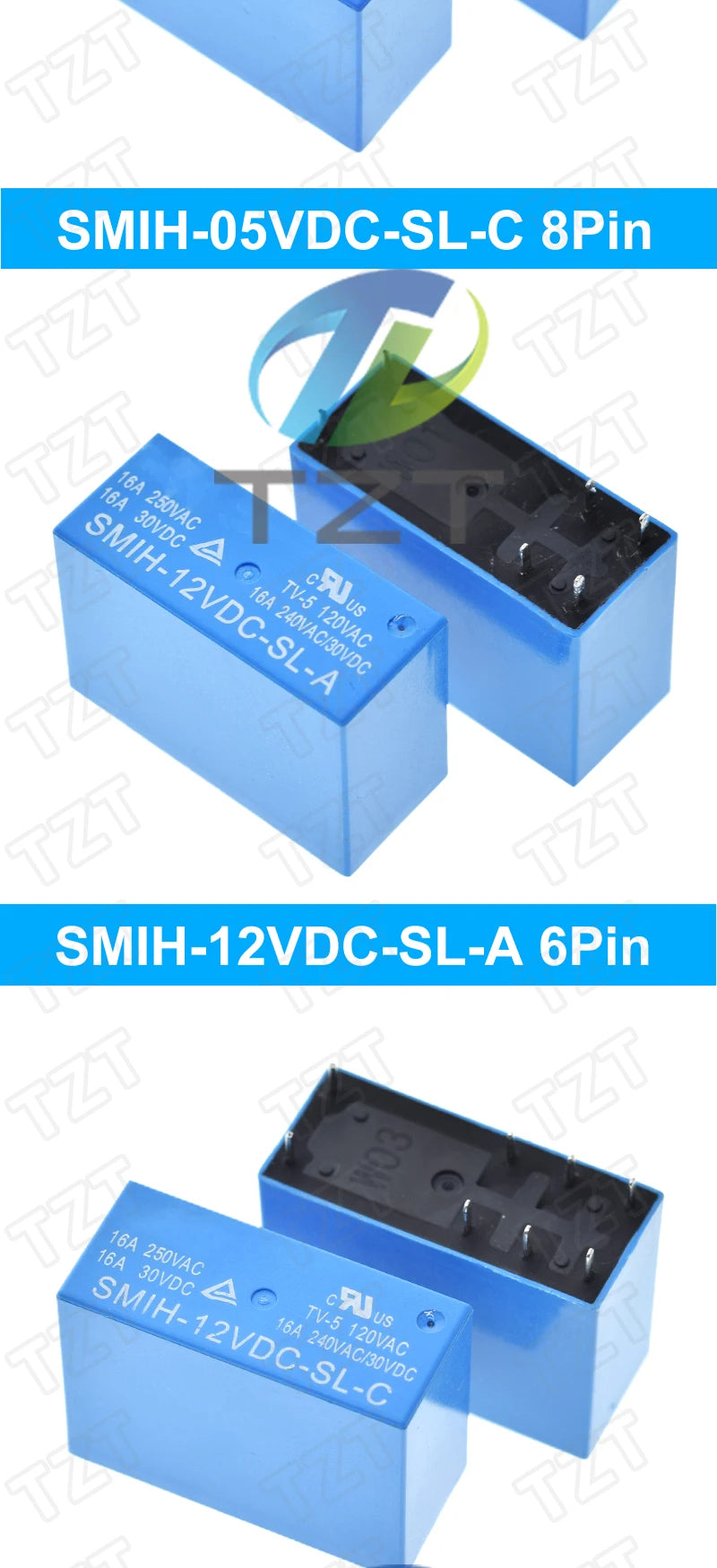 Relé Potencia SMIH 6/8-Pin 16A 250V - Bobina (5V/12V/24V DC) Contacto SL-A/SL-C - Lote 1 Pieza