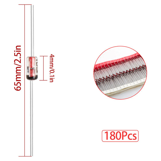 20 Pcs 1N34A 1N34 Schottky Diode 50mA 65V DO-35 (DO-204AH) IN34A IN34 Axial for TV FM AM Radio Detection