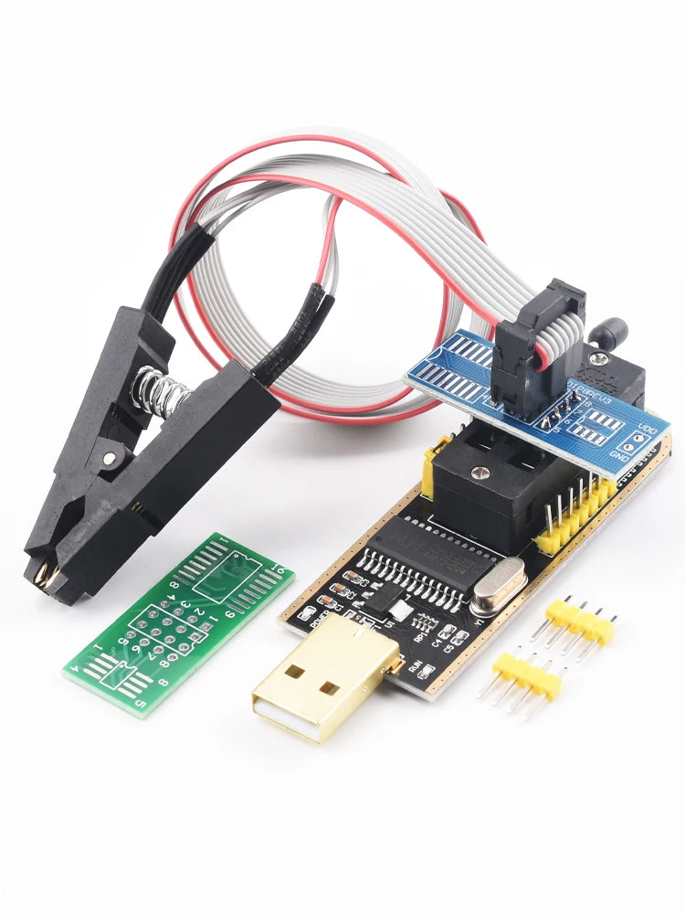 Kit Programador USB CH341A 24/25 Series EEPROM Flash BIOS + Clip Test SOIC8/SOP8
