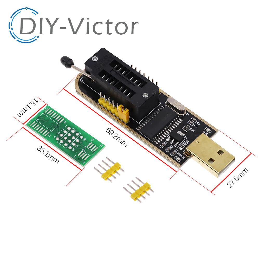 Kit Programador USB CH341A 24/25 Series EEPROM Flash BIOS + Clip Test SOIC8/SOP8 (DIY Kit i21)