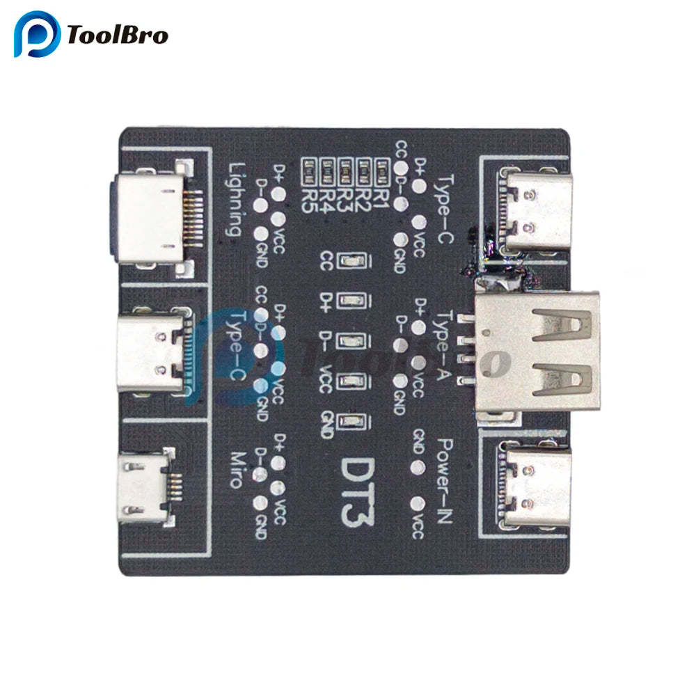 Placa Detección Cables DT3 (Tipo-C/Micro USB/Lightning) - Tester Carga Rápida para iOS/Android