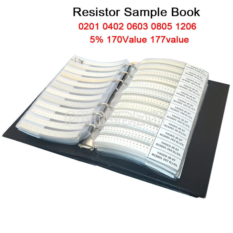 Libro Muestrario Resistencias SMD (0201-1206, 5%, Varios Formatos: 4250/8500/8850 Piezas) - Kit Surtido 1R-10M