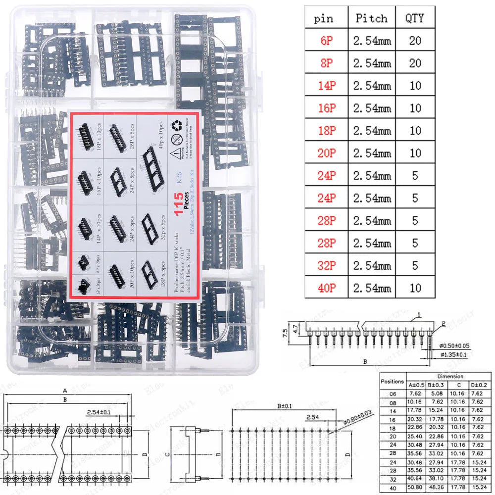 Kit Surtido Chips IC Lógica CMOS (Series 4000/4500/74HC/74LS) con Zócalos