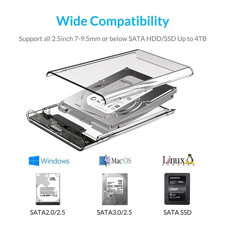 Carcasa Externa USB 3.0/Tipo C a SATA III para Disco Duro HDD/SSD 2.5" (Soporta UASP) Caja Harddisk