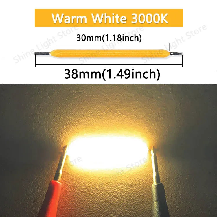 Filamento LED COB 3V 38mm para Bombilla Edison Decoración Hogar/Boda/Camping DIY (10-1200 Piezas)