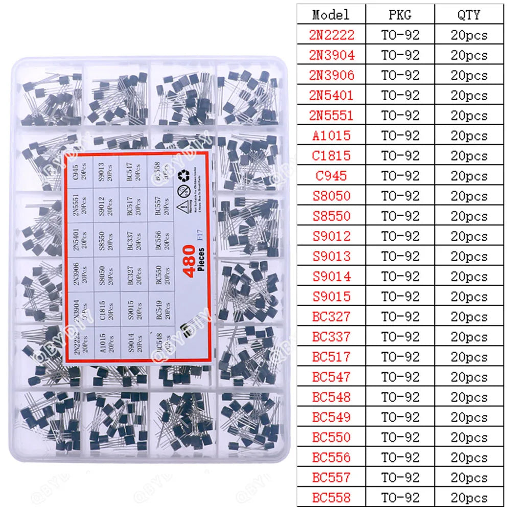 Kit Surtido Transistores/Semiconductores THT (TO-92/126/220) - MOSFET/BJT/Tiristor en Caja