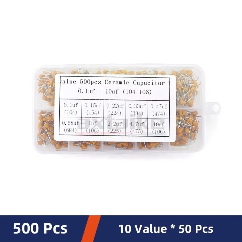 Kit Surtido Capacitores Cerámicos Monolíticos (10pF-10uF, 50V) MLCC - Pack 180/300/480/500 Piezas