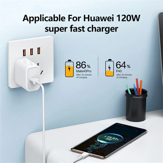 Cable USB Tipo C Carga Rápida 10A 120W y Datos para Huawei Mate 40/Honor/Xiaomi/Samsung (Cargador Teléfono USB-C)