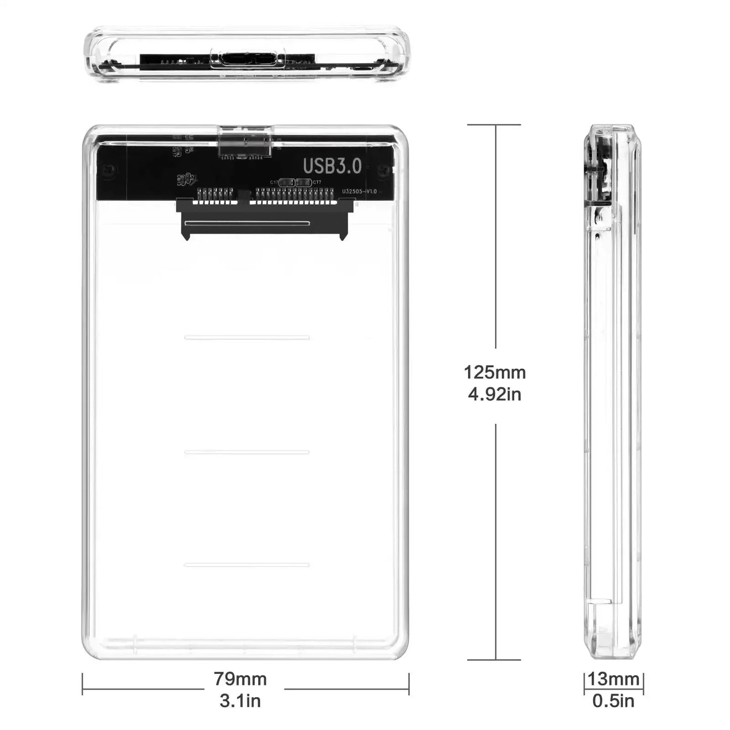 Carcasa Externa USB 3.0/Tipo C para Disco Duro HDD/SSD SATA 2.5" (UASP, Transparente, Portátil, Tool-Free)
