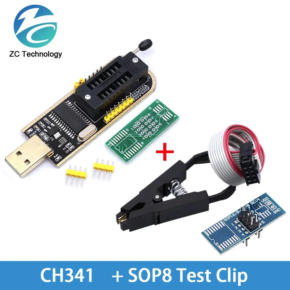 Kit Programador USB CH341 Original 24/25 Series EEPROM Flash BIOS + Clip Test SOIC8/SOP8
