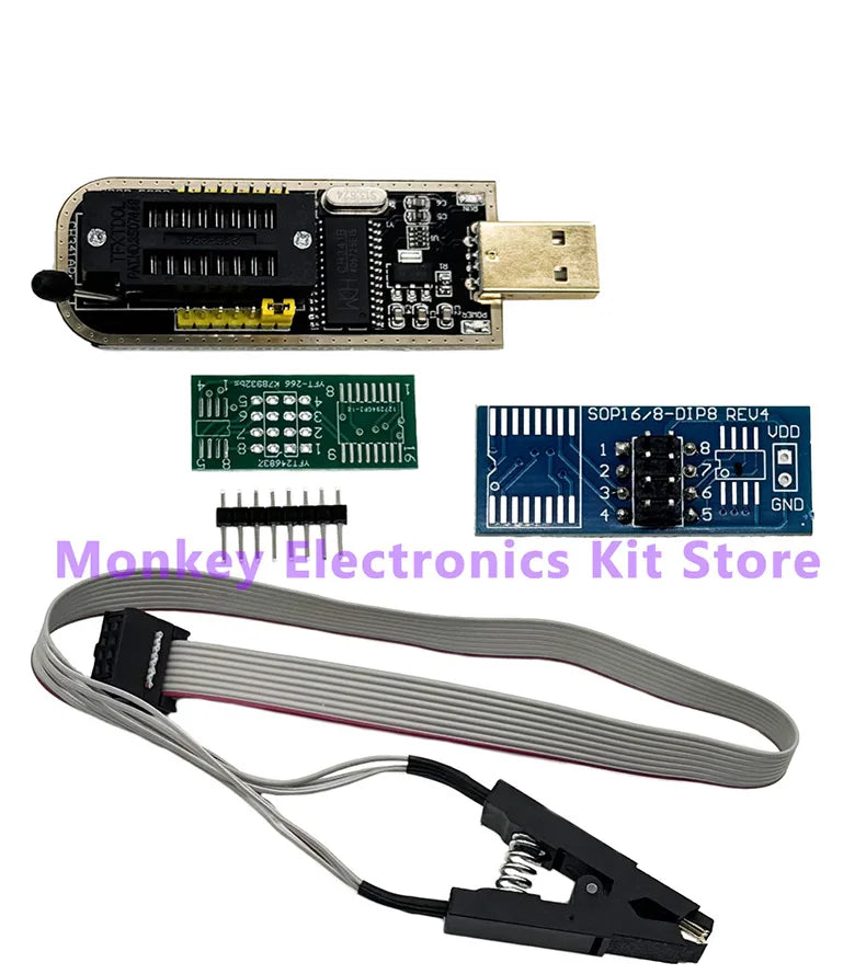 Kit Programador USB CH341A EEPROM/Flash/BIOS con Clip SOIC8 y Adaptador 1.8V + ZIF Socket