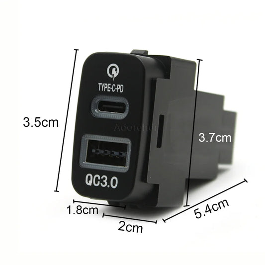 Cargador Auto Rápido USB-C PD + USB-A Socket Interfaz para Mitsubishi Outlander/Lancer/Pajero/ASX/V73/V93/V97 (1pc)