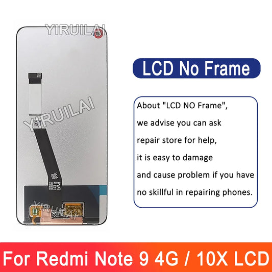 AMOLED Lcd For Xiaomi Redmi Note 9 Display Screen Replacement For Redmi 10X 4G Display M2003J15SG M2003J15SC Screen With Frame