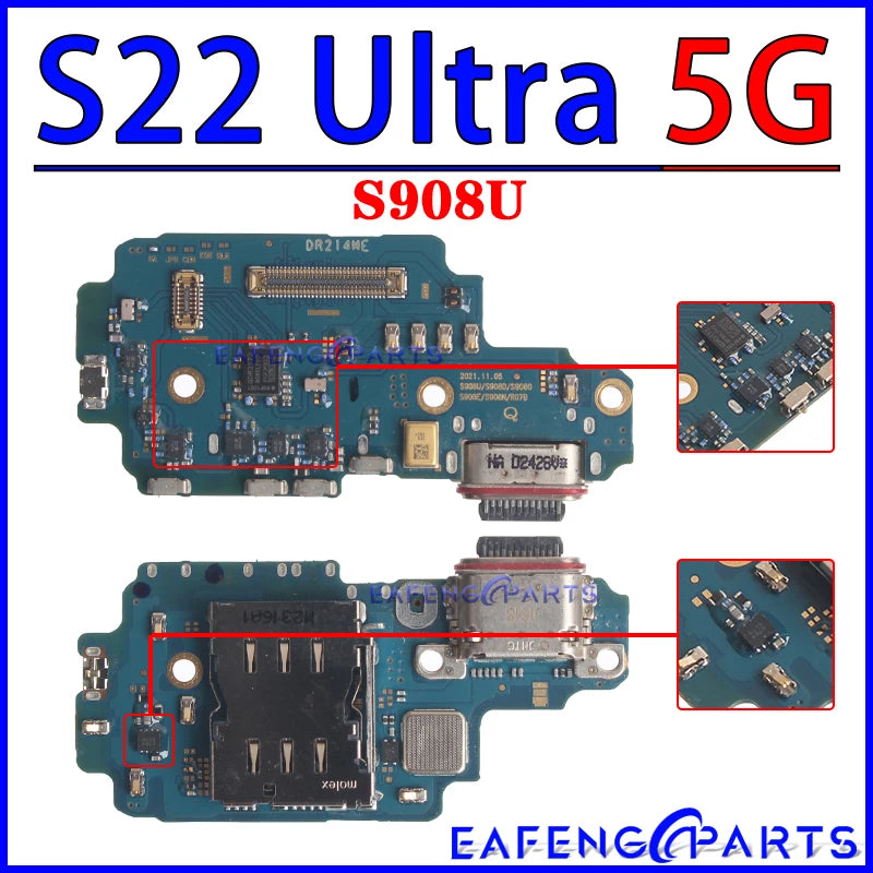Placa Módulo Puerto Carga USB Dock para Samsung Galaxy S22/S23 Plus/Ultra (S901/S906/S908/S911/S916/S918 B/U/N)