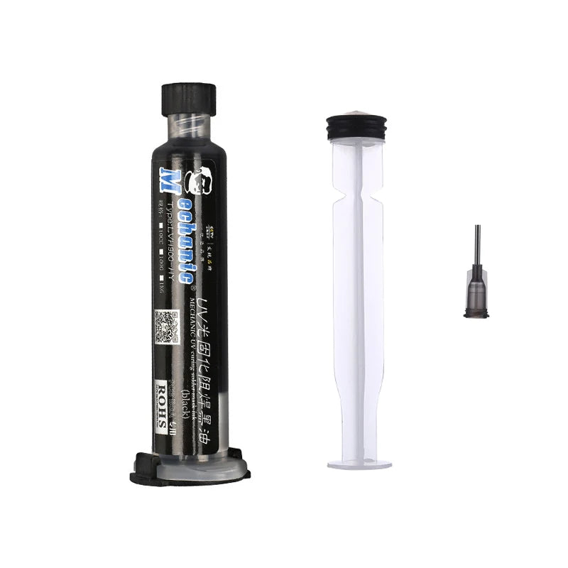 Tinta Máscara Soldadura UV Curado Luz 3 en 1 MECHANIC (Verde) para Reparación Placa Circuito PCB BGA (Previene Corrosión/Arcos)