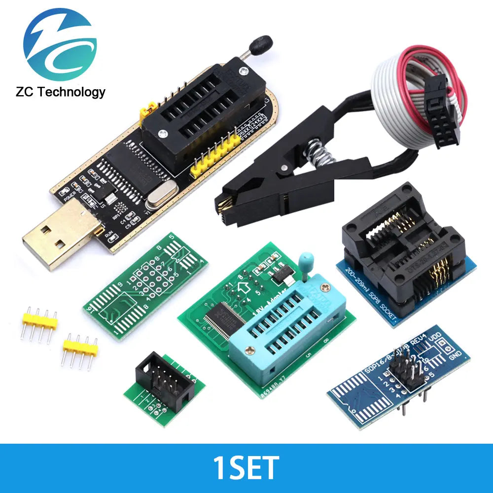 Kit Programador USB CH341 Original 24/25 Series EEPROM Flash BIOS + Clip Test SOIC8/SOP8