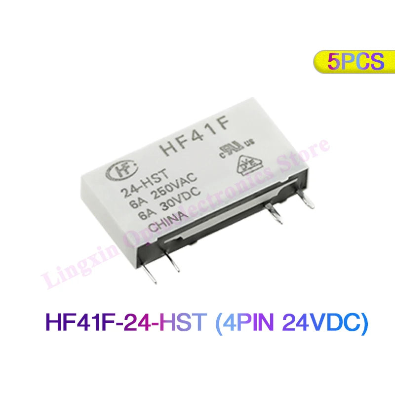 Relé Potencia HF41F-ZS/ZST/HS/HST 5-Pin 6A - Voltajes (5V/12V/24V DC) - Lote 5 Piezas