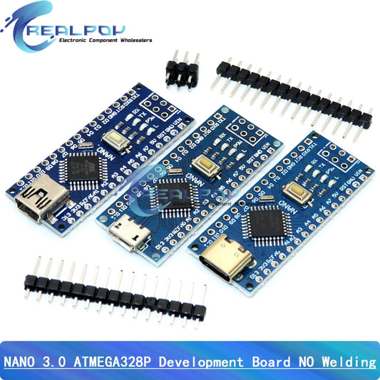 Placa Nano 3.0 (ATMEGA328P, 16MHz, CH340) con Bootloader (Puerto Mini/Tipo C/Micro USB) + Cable USB compatible Arduino