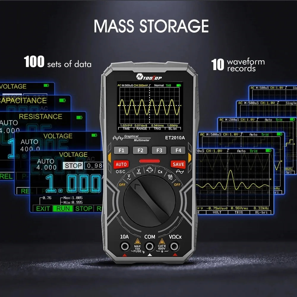 Osciloscopio y Multímetro Digital 2 en 1 Tooltop ET2010A (1MHz, 2.5MSps) Portátil