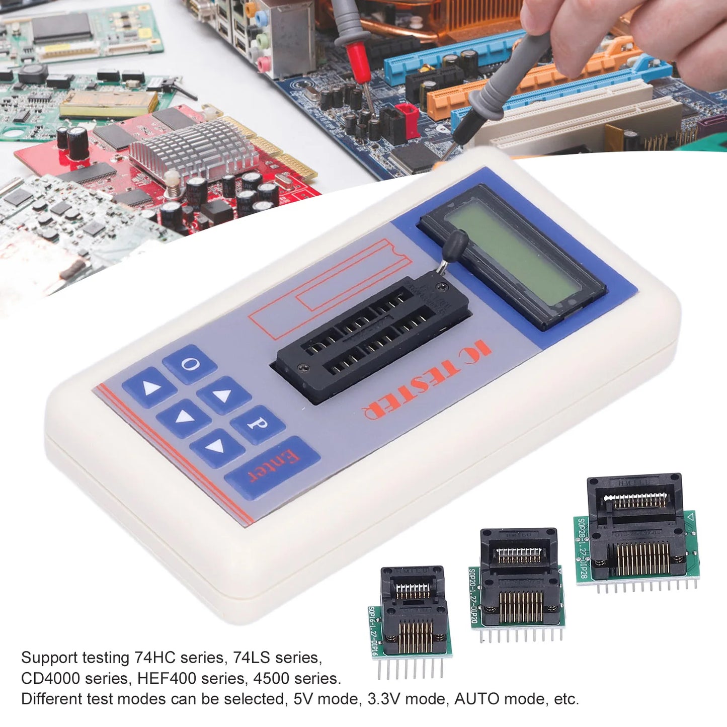 Tester Circuitos Integrados (IC) TSH-06F - Medidor Transistores (Modos 5V/3.3V/Auto)