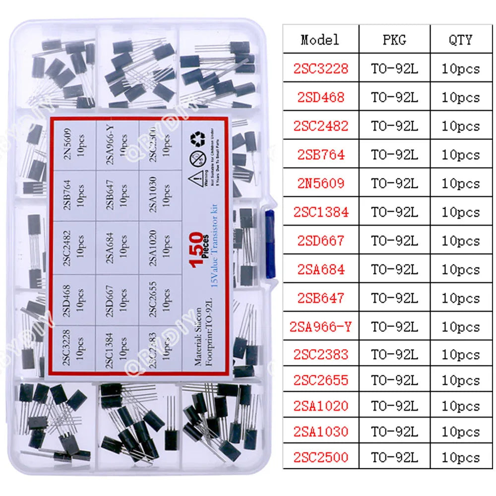 Kit Surtido Transistores/Semiconductores THT (TO-92/126/220) - MOSFET/BJT/Tiristor en Caja