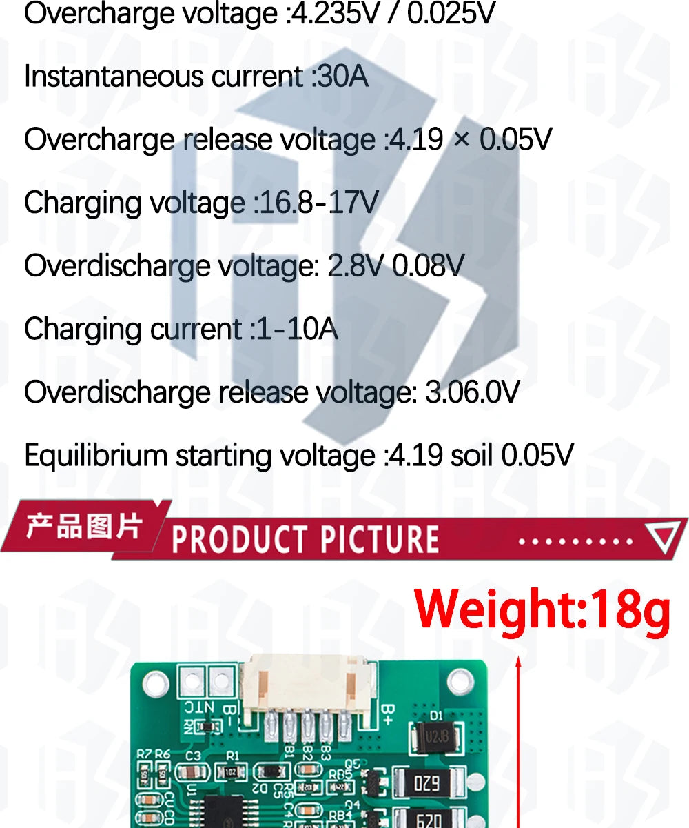 4S 3.2V/3.7V 18650 20A Lifepo4 Battery Balanced BMS board with balanced With cable